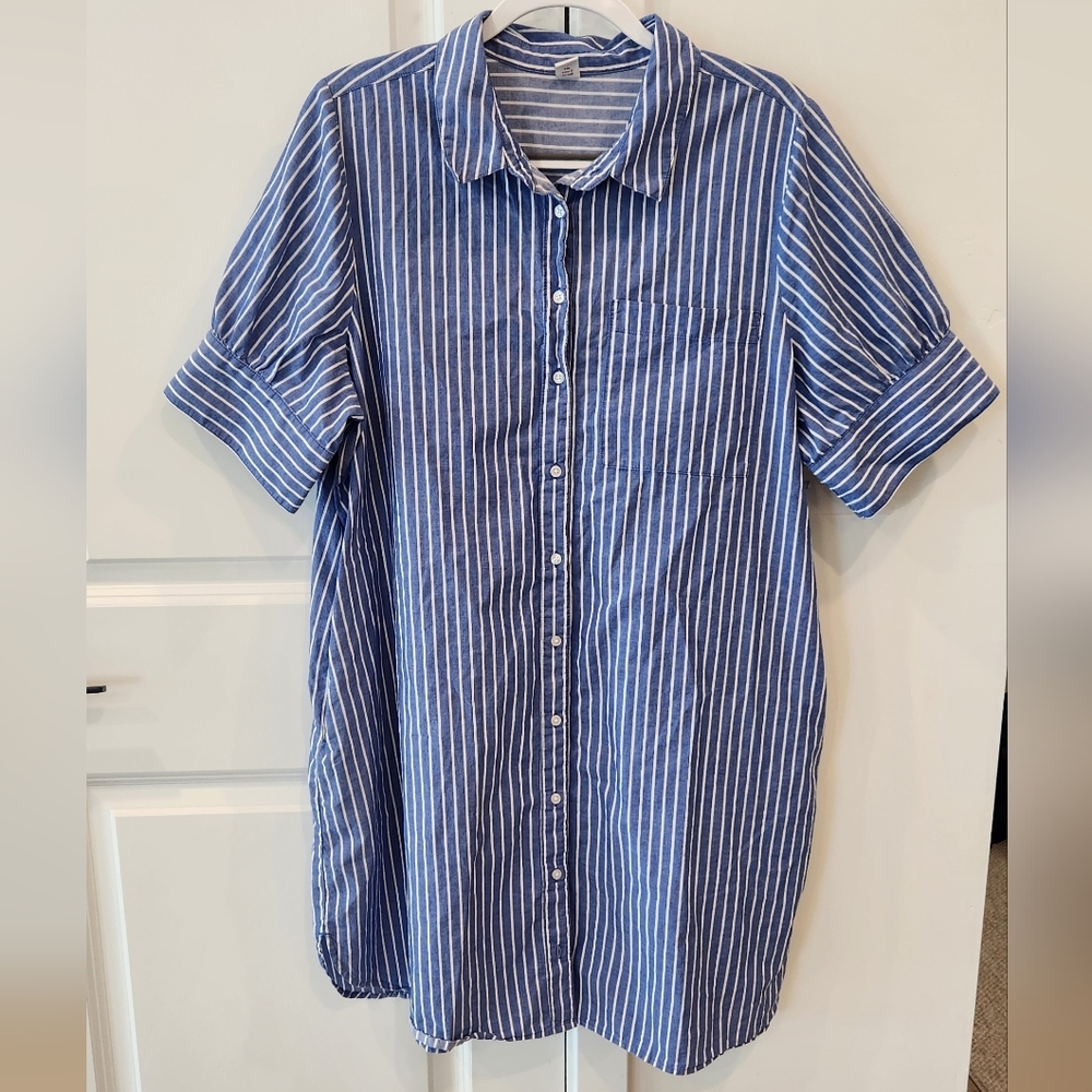 Old Navy Navy and White Striped Casual Shirt